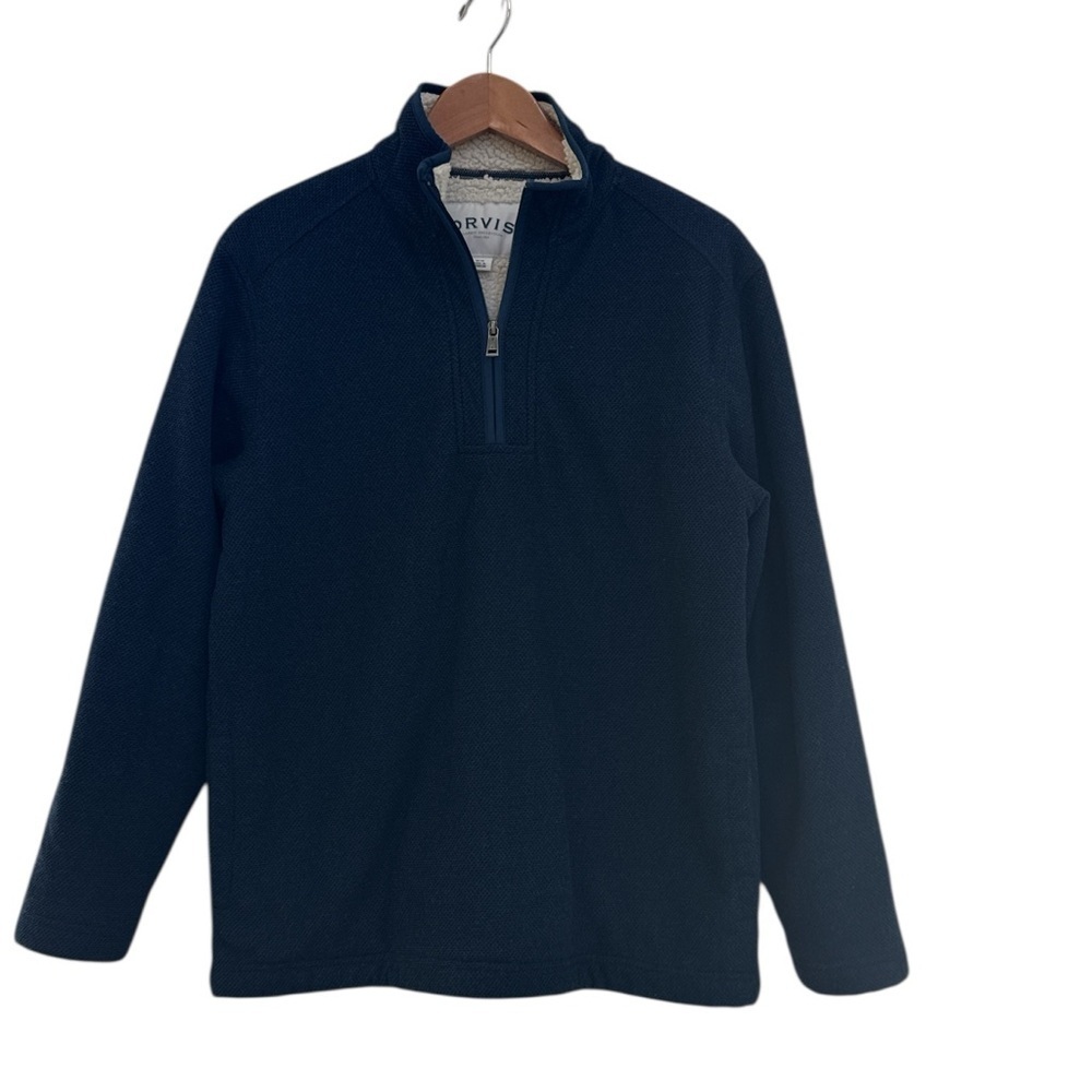 Orvis Mens Fleece S Pullover Blue 1/4 Zip Sherpa Lined Thermal
